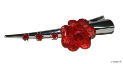Hårspænde, metal med 4 røde blomster