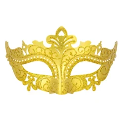 Øjenmaske i guld med ornament og glitter