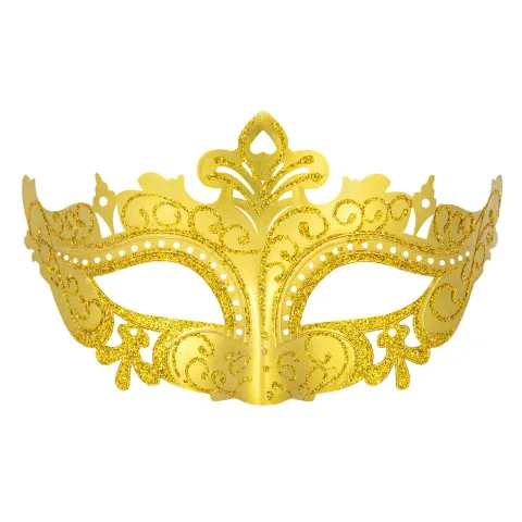Øjenmaske i guld med ornament og glitter