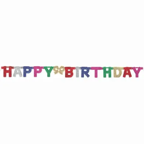 Karton glitter guirlande med Happy birthday 1,4m
