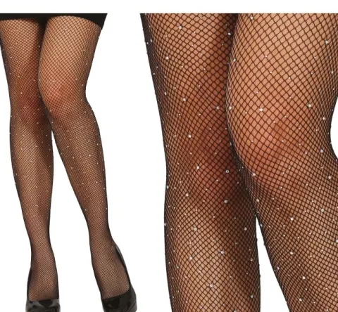 Mesh strømpebukser med rhinestones