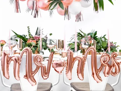 Mr-Mrs ballontekst i rosegold