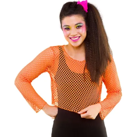 Netbluse i Neon Orange med lange ærmer