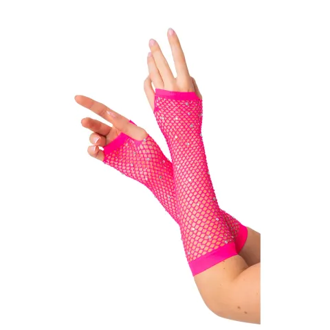 Net handsker Lang i pink med sten
