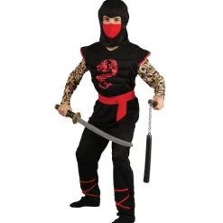 Ninja Kostume sort-rød warrior