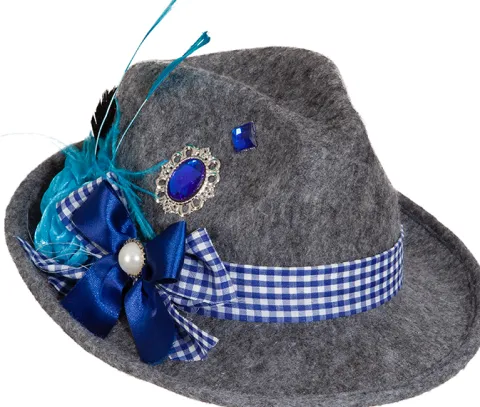 Oktoberfest hat til kvinder - Grå med blå pynt
