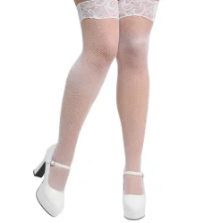Overknee strømper net med blonder hvid