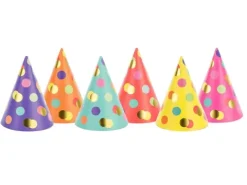 Partyhatte med farvede Prikker, 6 stk