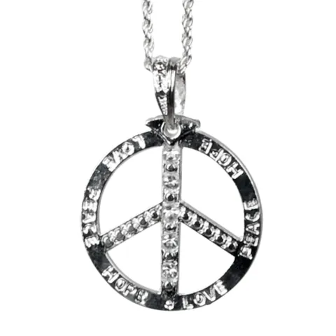 Peace halskæde i sølvmetal med simili