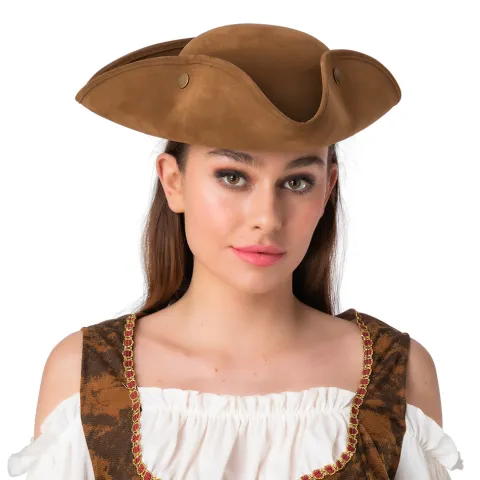 Pirathat Tricorn i brun LUX