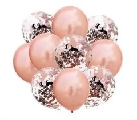 Ramadan Kareem balloner i rosegold og transparent med konfetti