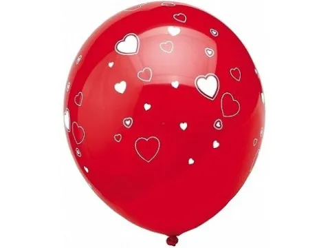 Rød ballon med hvide hjerter 50stk