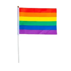Regnbue farvet Flag på pind 21x14cm