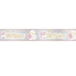 1 års foliebanner i sølv og rosa