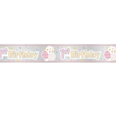 1 års foliebanner i sølv og rosa