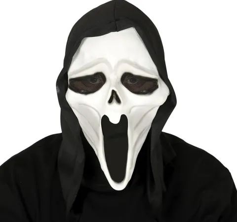 Scream spøgelsesmaske med sort hætte