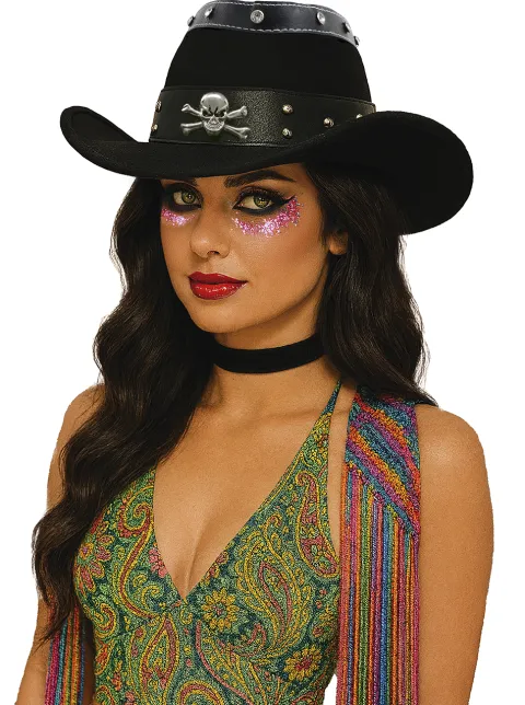 Sort Cowboyhat med Kranie