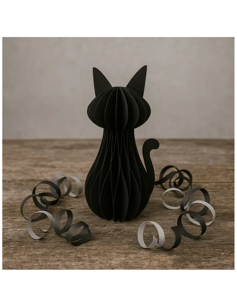 Sort fastelavns kat, honeycomb, 20 cm