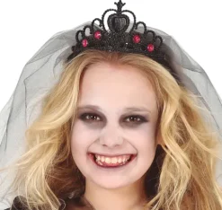 Sort Tiara i plast med sort slør