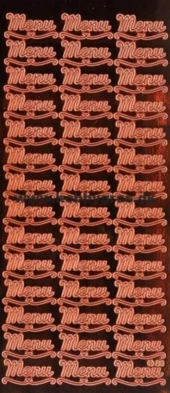 Stickers med 42 x menu-tekst, kobber