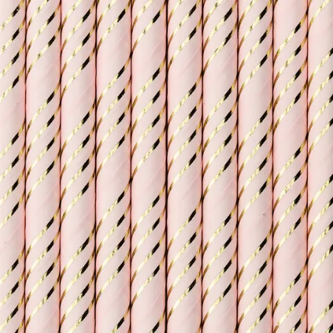 Sugerør i papir lyserød med guld