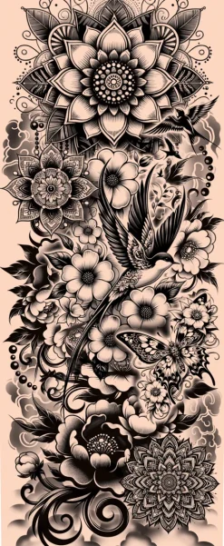 Tattoo ærme - black flowers
