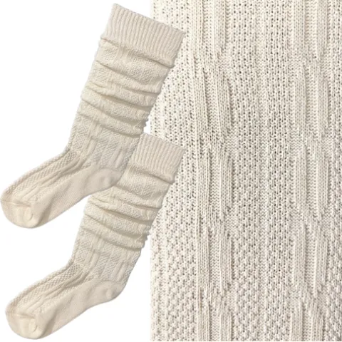 Tyroler strømper i strik - lange lys beige