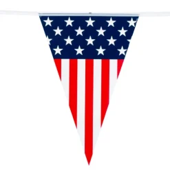 USA flag guirlande i plast med spidsflag 6m