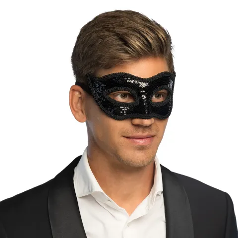 Venetiansk maske sort med paliettter